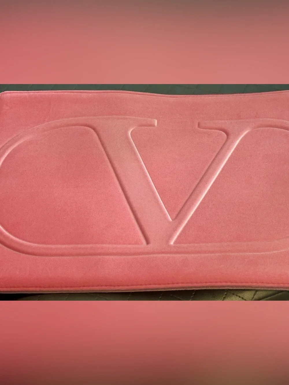Valentino Coral Pink Embossed V Logo large Soft Velvet Laptop Sleeve
